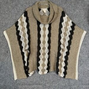 VTG Crochet Poncho Womens L/XL Cottagecore Granny Boho Art to Wear Cowlneck